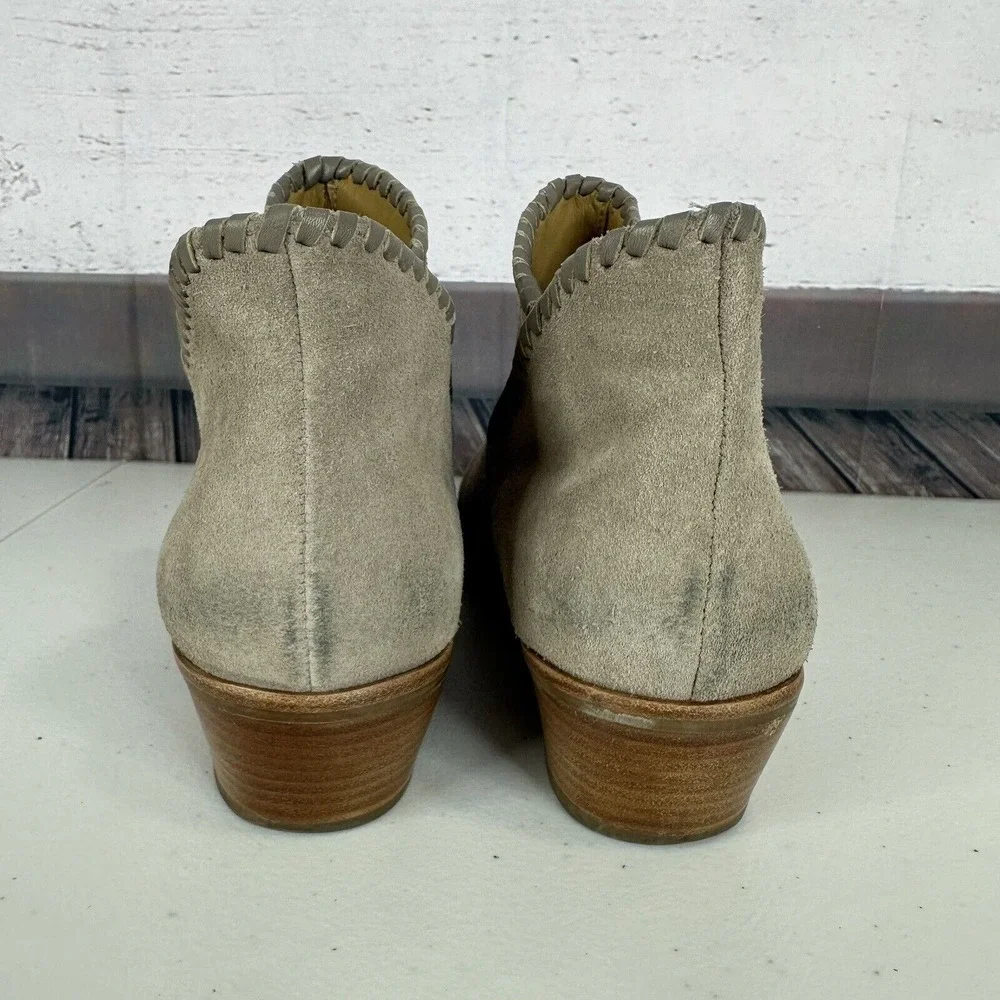 Jack Rogers Ankle Boots Womens 9‎ M Gray Suede Slip On Block Heel Leather Casual